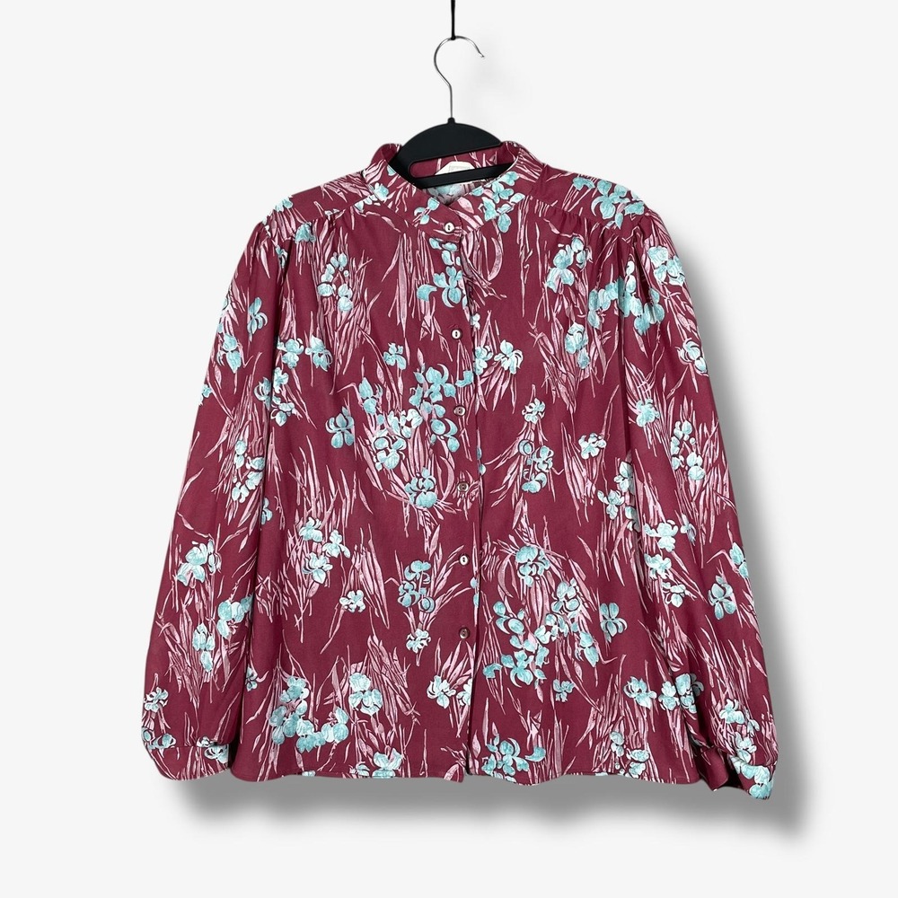 Vintage 80s Alex Coleman Floral Blouse Women L Red Retro Boho Casual Lightweight